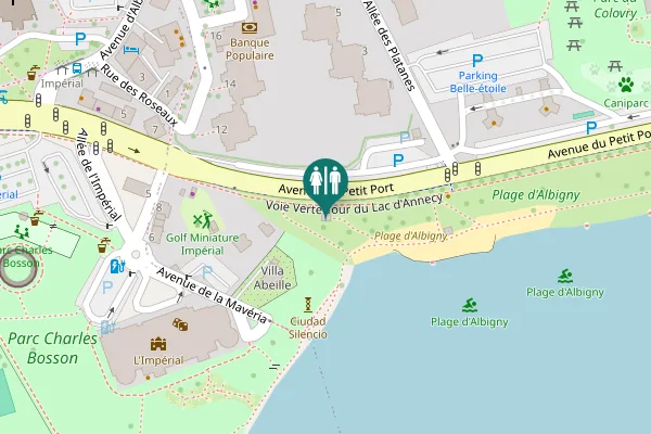 Map showing location of Voie Verte Tour du Lac d'Annecy Toilet