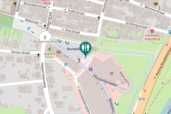 Map showing location of Muntplein Toilet