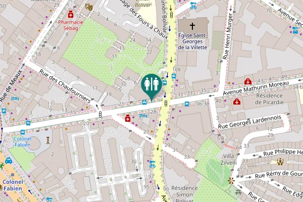 Map showing location of Avenue Mathurin Moreau 28 Toilet