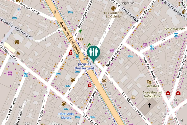 Map showing location of Place Jacques Bonsergent Toilet