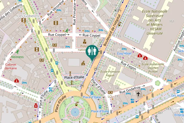 Map showing location of Boulevard de l'Hôpital Toilet