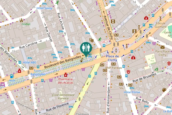 Map showing location of Promenade Cécile Chaminade Toilet