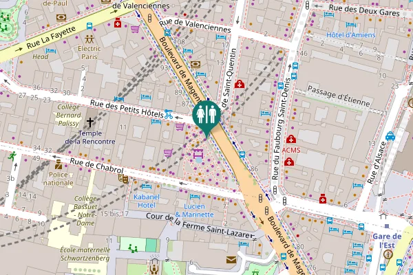 Map showing location of Boulevard de Magenta 85 bis Toilet