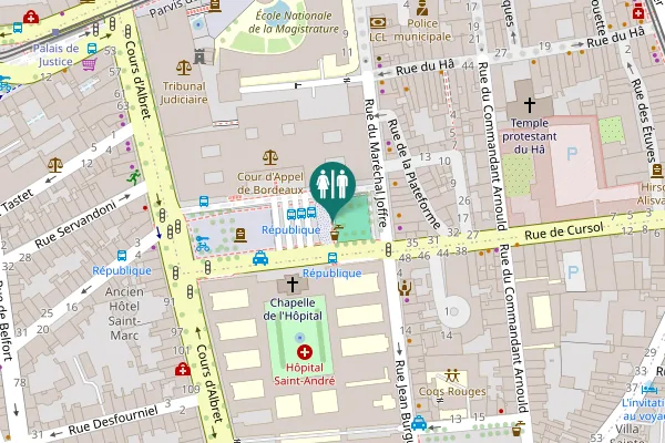 Map showing location of Place de la République Toilet