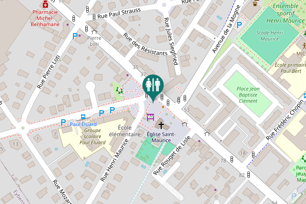 Map showing location of Place Paul Éluard Toilet