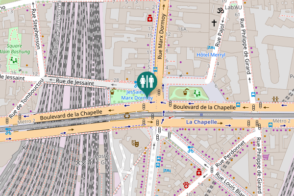 Map showing location of Place de la Chapelle Toilet