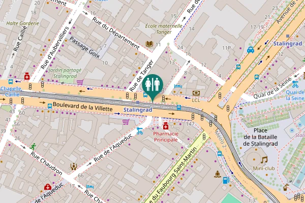 Map showing location of Boulevard de la Villette Toilet