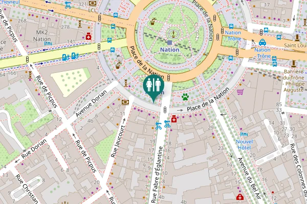 Map showing location of Place de la Nation 16 Toilet