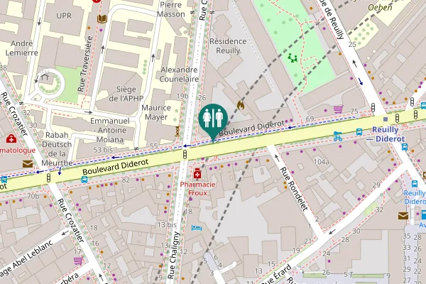 Map showing location of Boulevard Diderot 57 Toilet