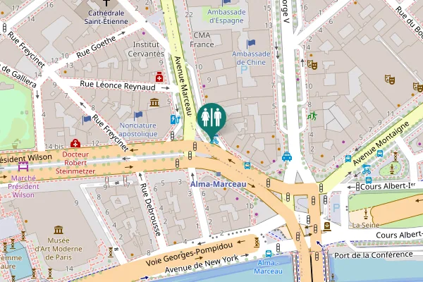 Map showing location of Avenue du Président Wilson Toilet