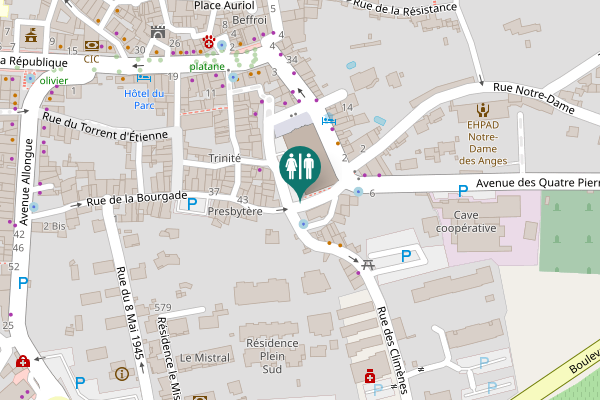 Map showing location of Place du Perron Toilet