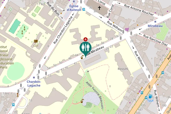 Map showing location of Rue Mirabeau 39 Toilet