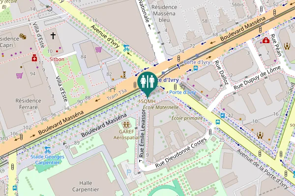 Map showing location of Boulevard Masséna 77 Toilet