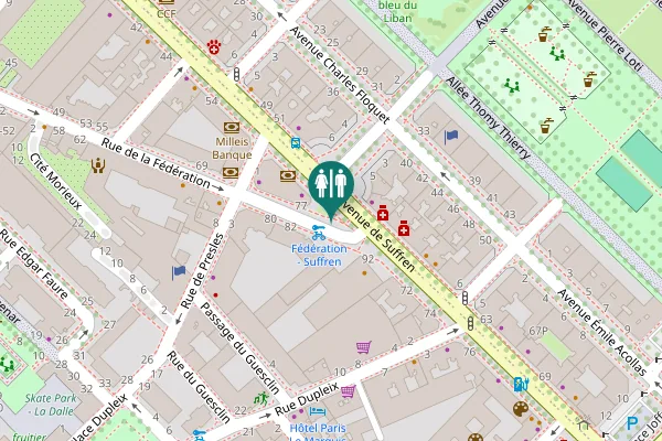 Map showing location of Rue de la Fédération 86 Toilet