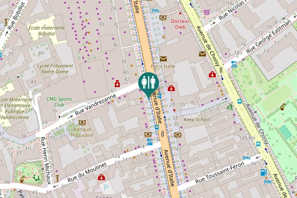 Map showing location of Avenue d'Italie Toilet