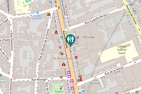 Map showing location of Avenue d'Italie Toilet