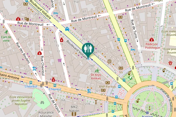 Map showing location of Boulevard Voltaire 282 Toilet