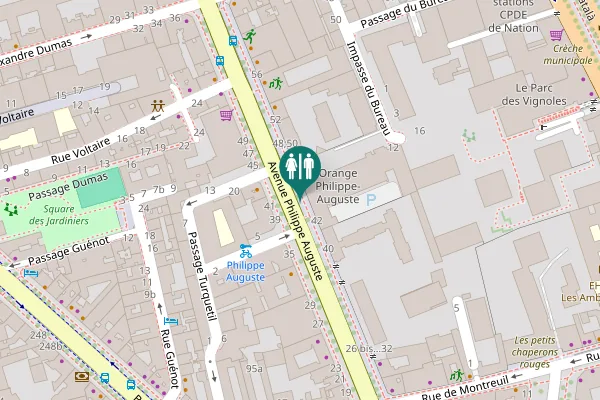 Map showing location of Avenue Philippe Auguste 39 Toilet