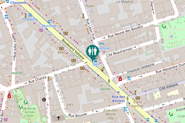 Map showing location of Boulevard Voltaire 193 Toilet