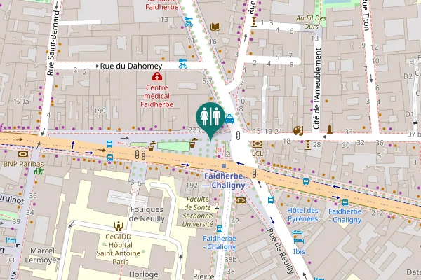 Map showing location of Place Mireille Havet Toilet