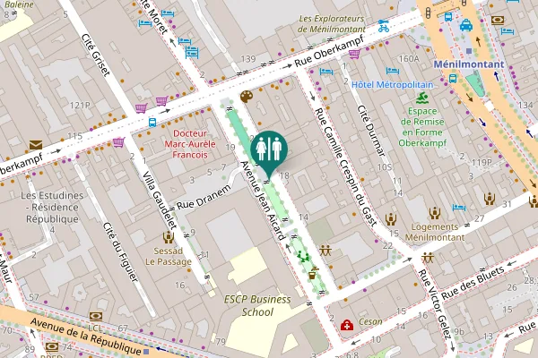 Map showing location of Avenue Jean Aicard 18 bis Toilet