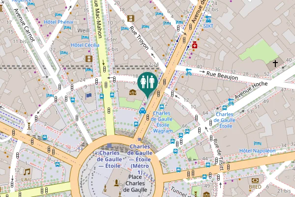Map showing location of Paris Toilet