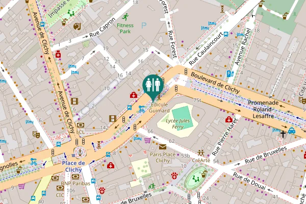 Map showing location of Promenade Marcel Carné Toilet
