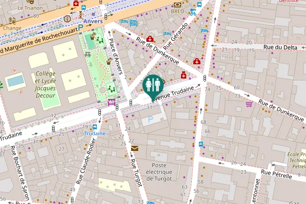 Map showing location of Avenue Trudaine 9 Toilet