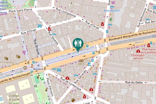 Map showing location of Boulevard Marguerite de Rochechouart Toilet