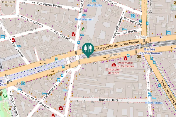 Map showing location of Boulevard Marguerite de Rochechouart Toilet