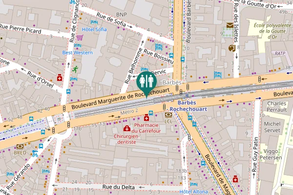 Map showing location of Boulevard Marguerite de Rochechouart Toilet