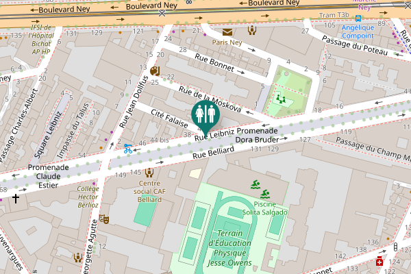 Map showing location of Promenade Dora Bruder Toilet