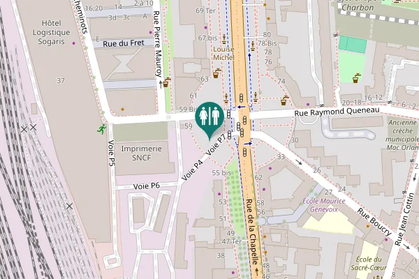 Map showing location of Voie P7 Toilet