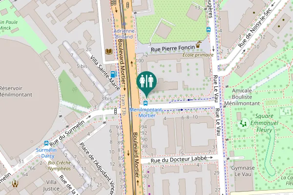 Map showing location of Avenue de la Porte de Ménilmontant Toilet