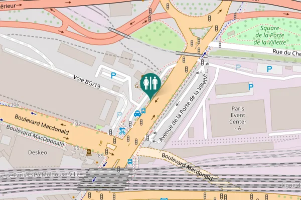 Map showing location of Avenue de la Porte de la Villette Toilet