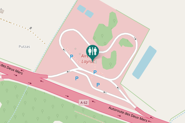 Map showing location of Autoroute des Deux Mers Toilet