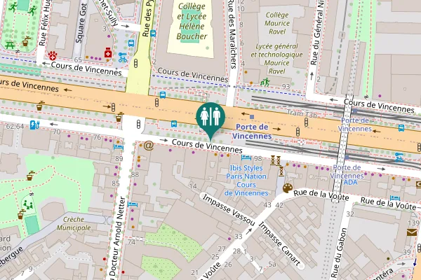 Map showing location of Cours de Vincennes 90 Toilet