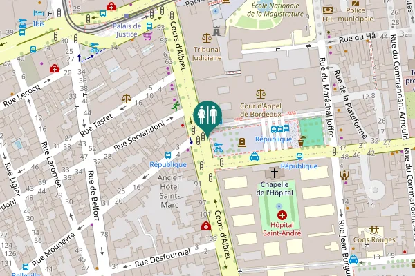 Map showing location of Place de la République Toilet