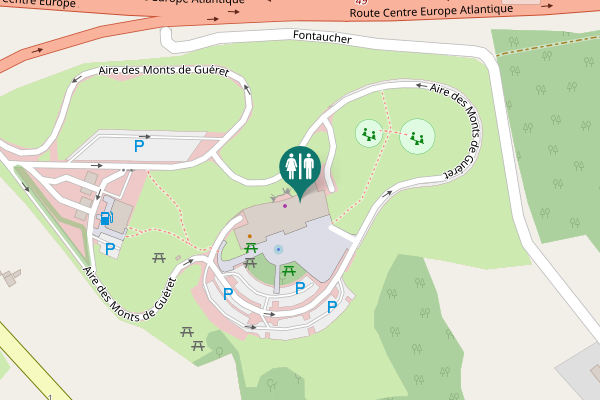 Map showing location of Aire des Monts de Guéret Toilet