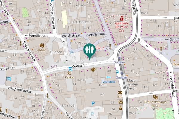 Map showing location of Public Toilet Parking Oudaan