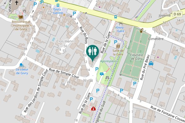 Map showing location of Rue de la Gare Toilet