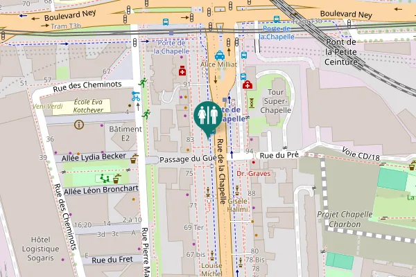 Map showing location of Rue de la Chapelle 91 Toilet