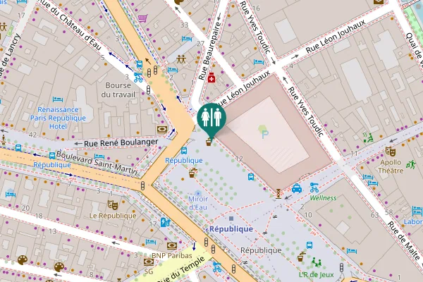 Map showing location of Place de la République Toilet