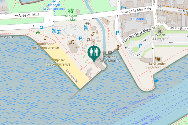 Map showing location of Plage de la Concurrence