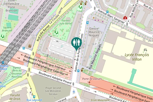 Map showing location of Square de la Porte de Vanves 1 Toilet