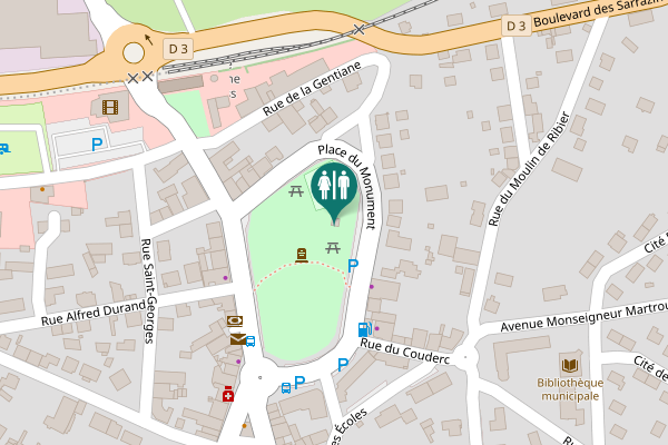Map showing location of Place du Monument Toilet