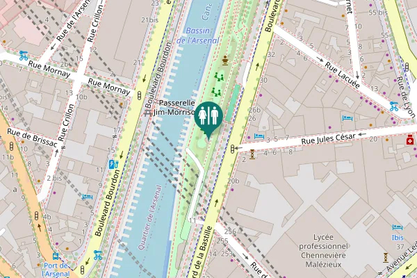 Map showing location of Passerelle Jim-Morrison Toilet