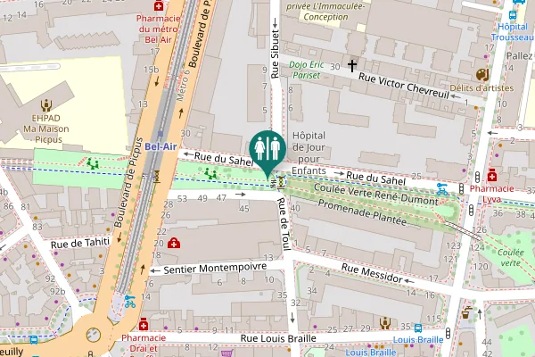 Map showing location of Promenade Plantée Toilet
