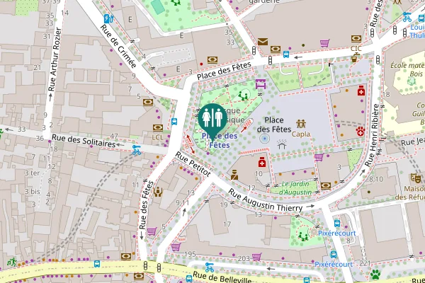 Map showing location of Place des Fêtes Toilet