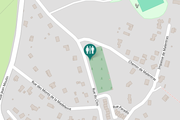 Map showing location of Rue du Clos Toilet